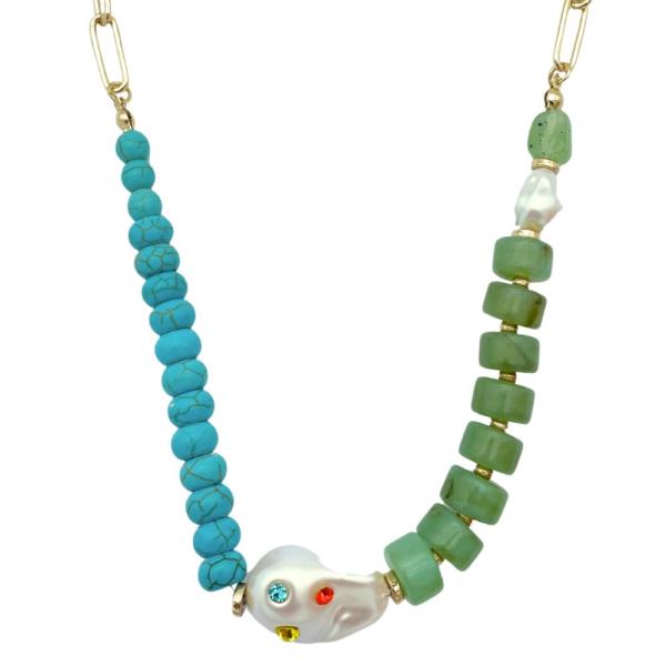 HALF CHAIN STONE PEARL BEAD NECKLACE