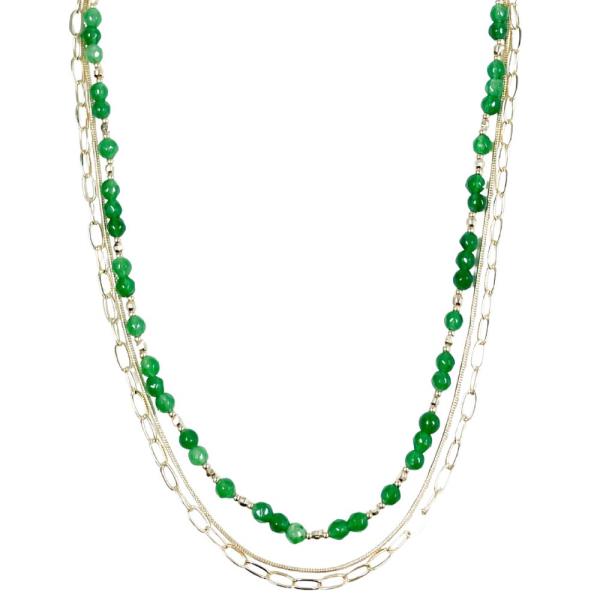 SEMI STONE BEADED OVAL LINK LAYERED NECKLACE