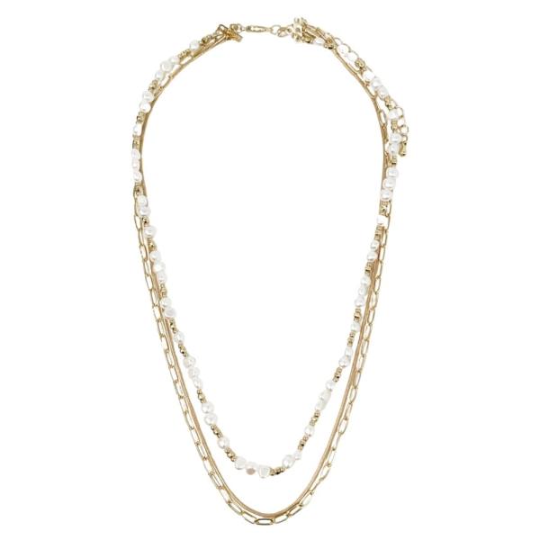 SEMI STONE BEADED OVAL LINK LAYERED NECKLACE
