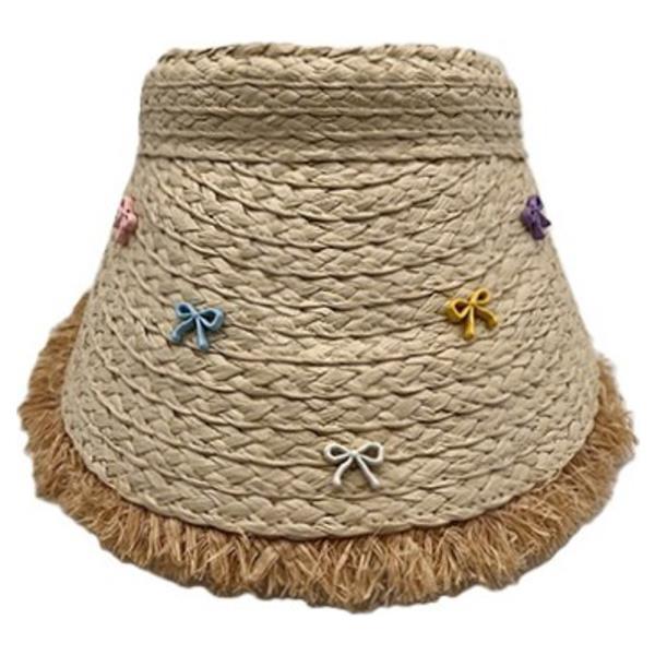 RIBBON STUDDED STRAW SUN VISOR