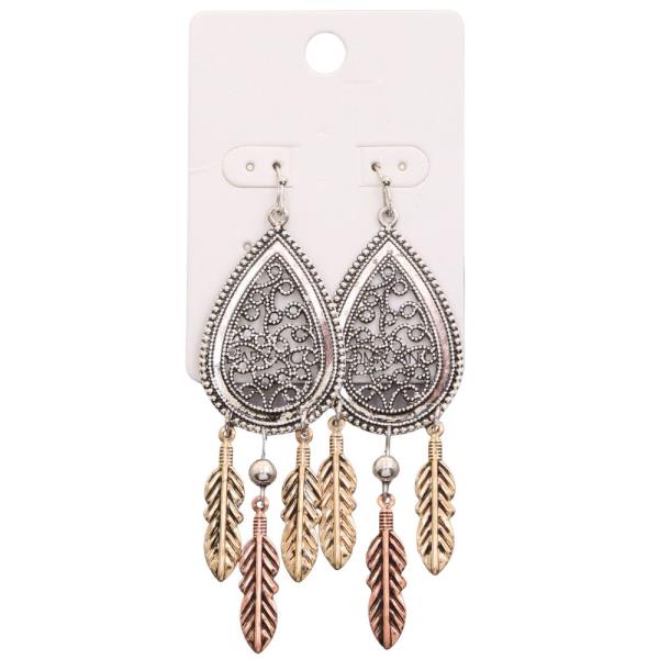 TEARDROP FEATHER LINK DANGLE EARRING