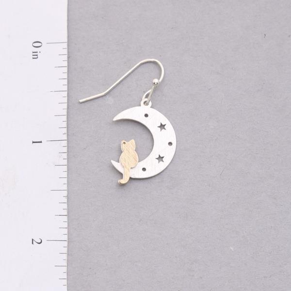 BRUSHED METAL CAT MOON DANGLE EARRING