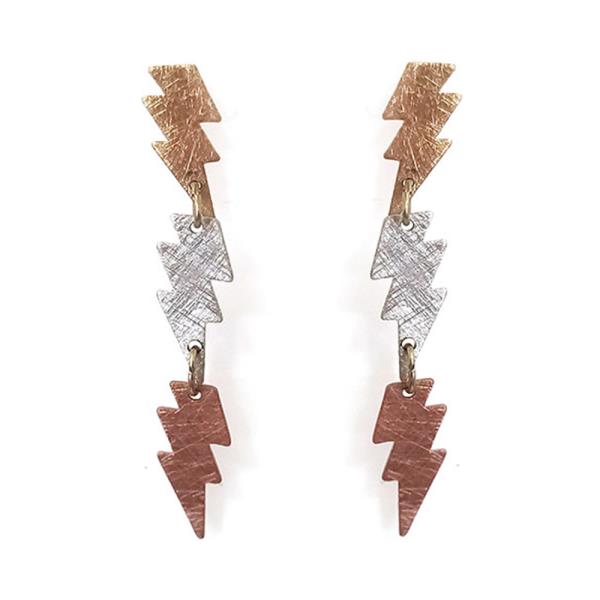 BRUSHED METAL LIGHTNING BOLT DANGLE EARRING