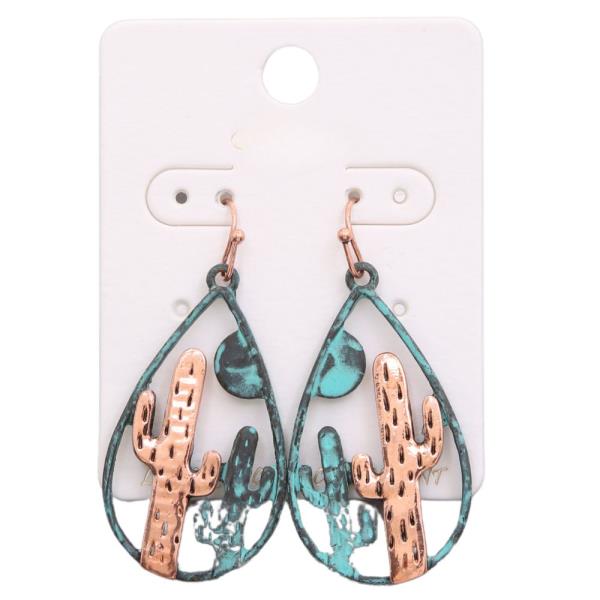 WESTERN CACTUS TEARDROP DANGLE EARRING