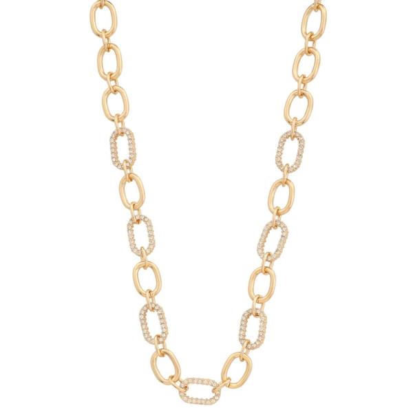 RHINESTONE METAL OVAL LINK NECKLACE