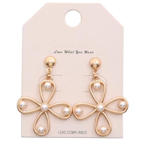 CROSS PEARL BEAD DANGLE EARRING