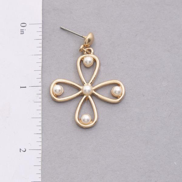 CROSS PEARL BEAD DANGLE EARRING