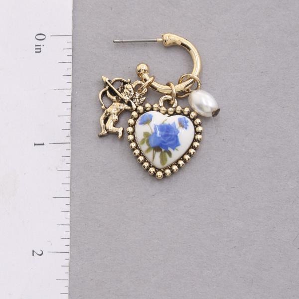 CERAMIC BEAD HEART ANGEL CHARM OPEN HOOP EARRING