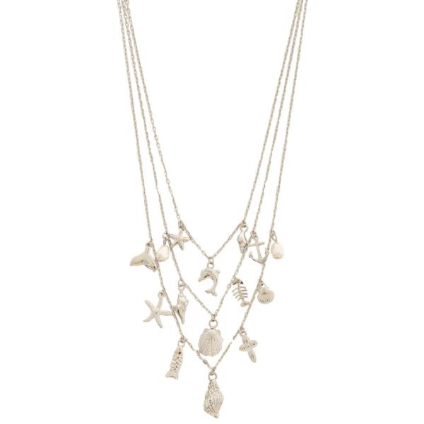 SEA LIFE MULTI CHARM PEARL BEAD LAYERED NECKLACE