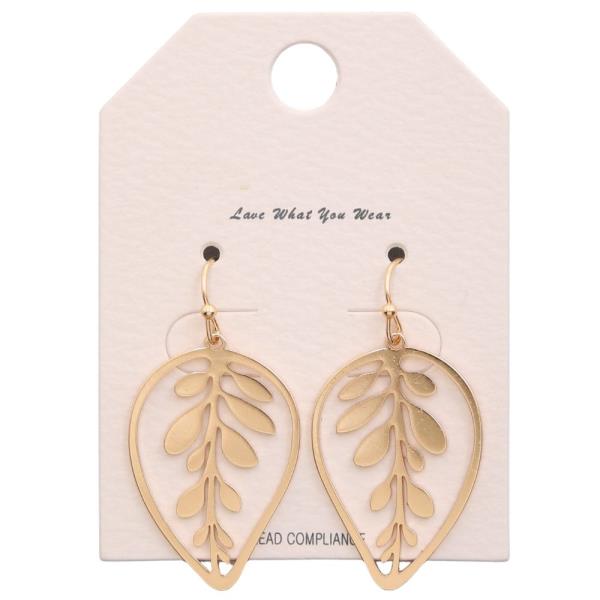 LEAF TEARDROP METAL DANGLE EARRING