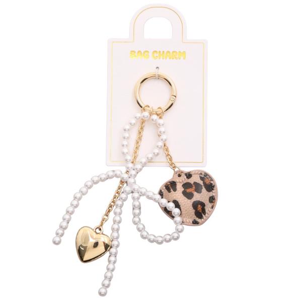 PEARL RIBBON BOW HEART BAG CHARM KEYCHAIN