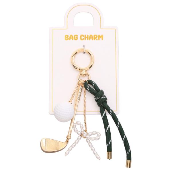 GOLF PEARL BEAD RIBBON BOW BAG CHARM KEYCHAIN