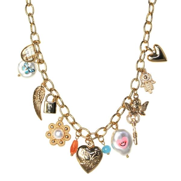 HEART FLOWER HAMDA MULTI CHARM NECKLACE