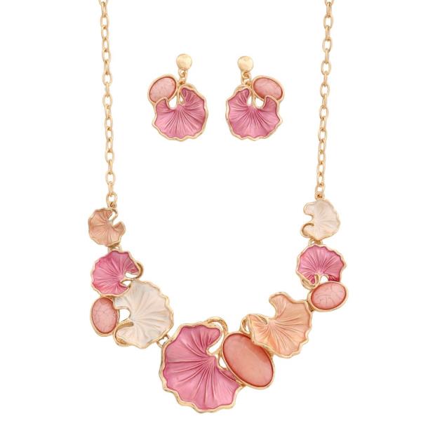 COLORFUL FLORAL OVAL BEAD LINK NECKLACE
