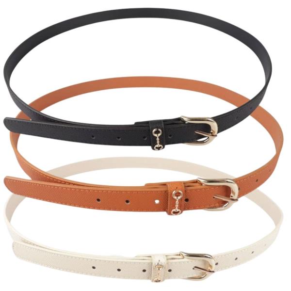 TEXTURED FAUX LEATHER DOUBLE RING BUCKLE CHAIN ACCENT BELT 3 PC SET