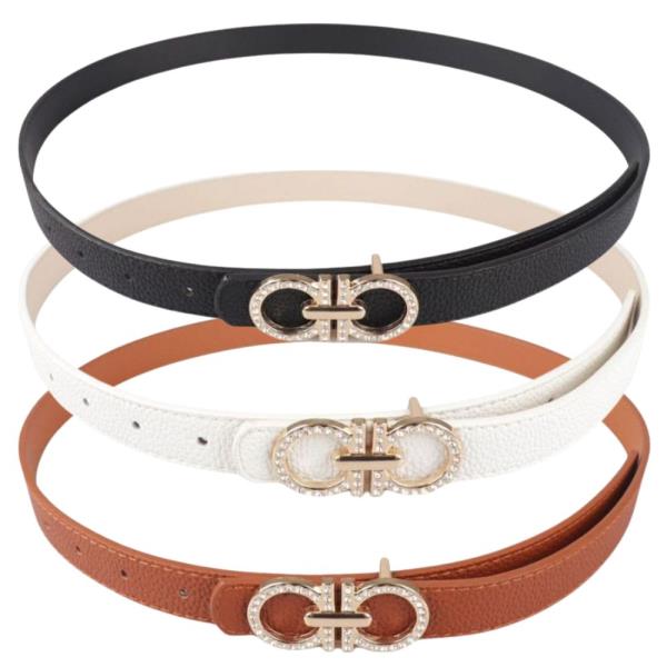 RHINESTOND ROUND BUCKLE BELT 3 PC SET