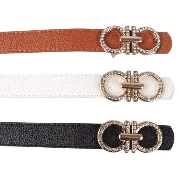 RHINESTOND ROUND BUCKLE BELT 3 PC SET