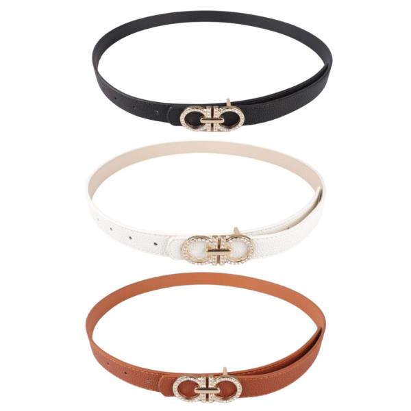 RHINESTOND ROUND BUCKLE BELT 3 PC SET