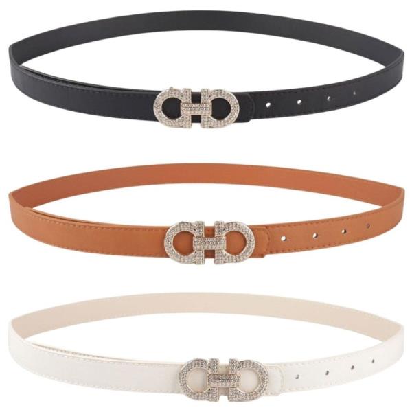 RHINESTONE DOUBLE ROUND BUCKLE BELT 3 PC SET