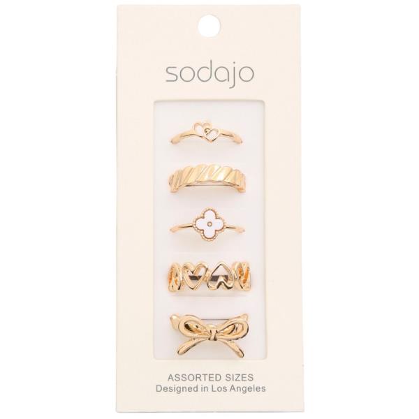 SODAJO CLOVER HEART LINK ASSORTED METAL RING SET