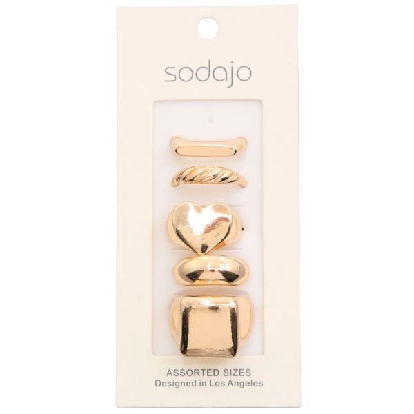 SODAJO HEART CHUNKY METAL ASSORTED RING SET