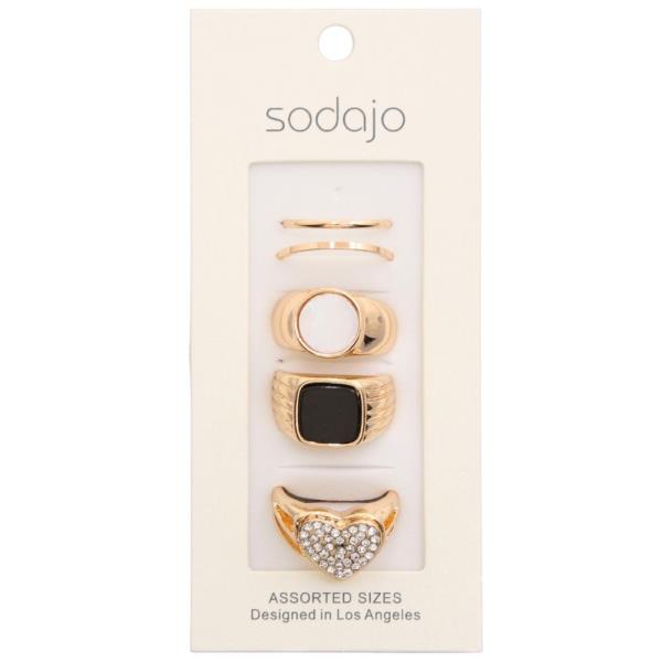 SODAJO HEART ROUND CHUNKY ASSORTED RING SET