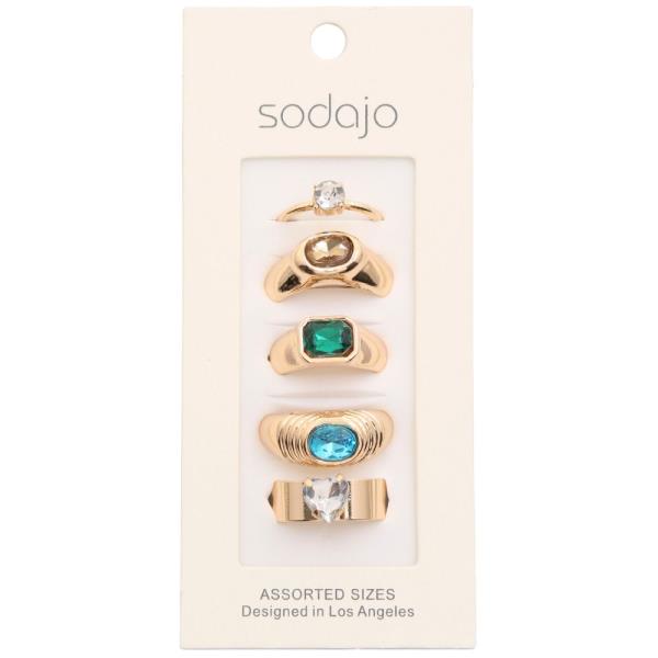 SODAJO CRYSTAL ASSORTED METAL RING SET