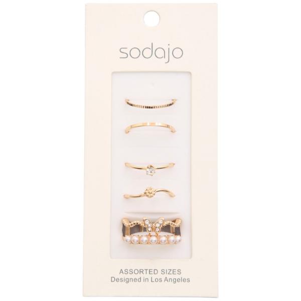 SODAJO PEARL BEAD RHINESTONE METAL ASSORTED RING SET