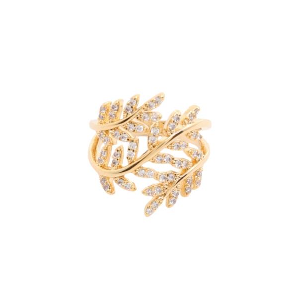 SODAJO LEAF CZ GOLD DIPPED ADJUSTABLE RING