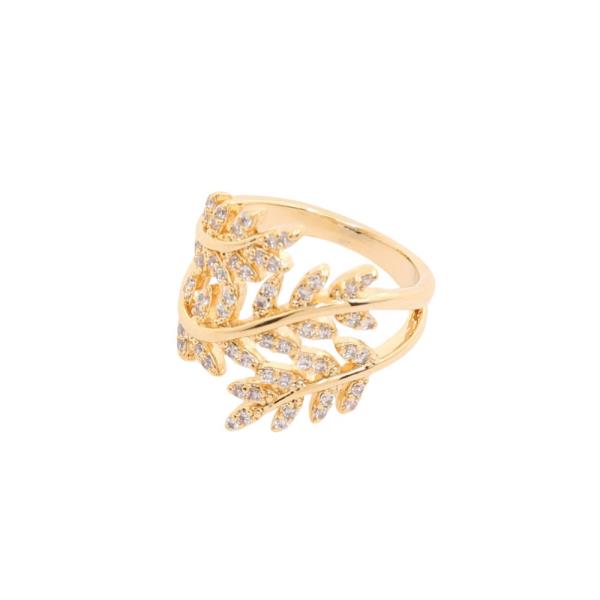 SODAJO LEAF CZ GOLD DIPPED ADJUSTABLE RING