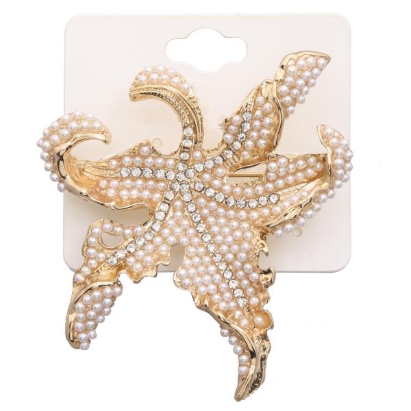 PEARL RHINESTONE METAL STARFISH BROOCH