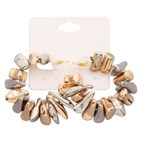 TWO TONE BEADED OPEN HOOP EARRING