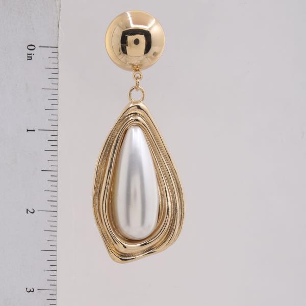 TEARDROP PEARL BEAD METAL DANGLE EARRING