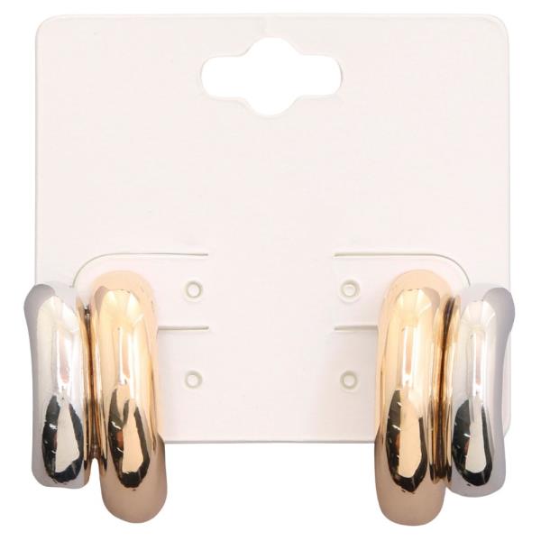 TWO TONE DOUBLE HOOP METAL EARRING