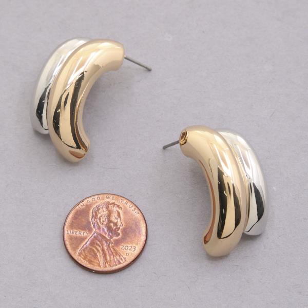 TWO TONE DOUBLE HOOP METAL EARRING