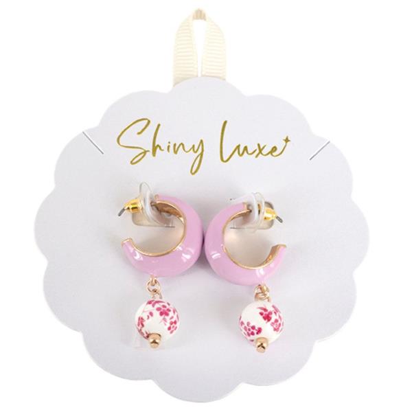 CERAMIC BEAD COLOR METAL OPEN HOOP EARRING