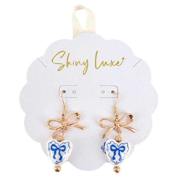 CERAMIC BEAD RIBBON BOW DANGLE EARRING