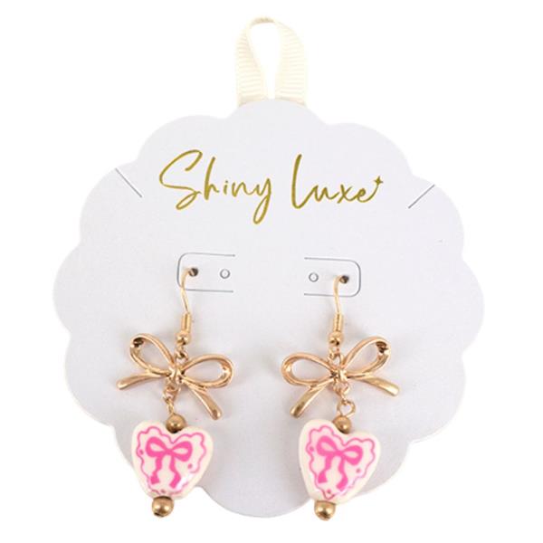 CERAMIC BEAD RIBBON BOW DANGLE EARRING
