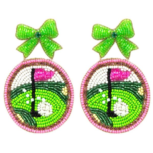 SEED BEAD GOLF RIBBON BOW EARRING