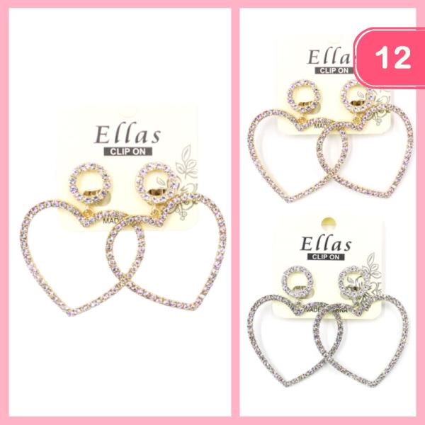 RHINESTONE HEART EARRINGS (12 UNITS)