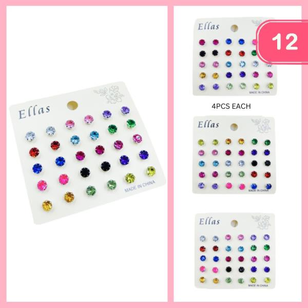 MIXED RHINESTONE STUD EARRINGS (12 UNITS)
