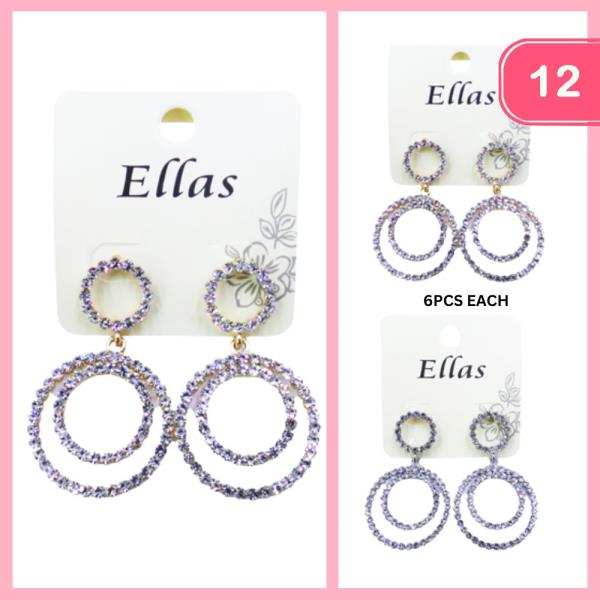 RHINESTONE DOUBLE CIRCLE DANGLE EARRINGS (12 UNITS)