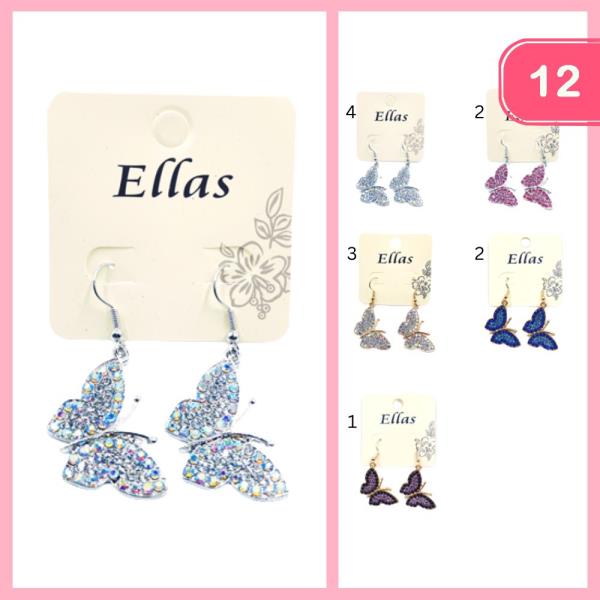 RHINESTONE BUTTERFLY DANGLE EARRING (12 UNITS)