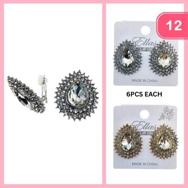 RHINESTONE CLIP ON EARRING (12 UNITS)