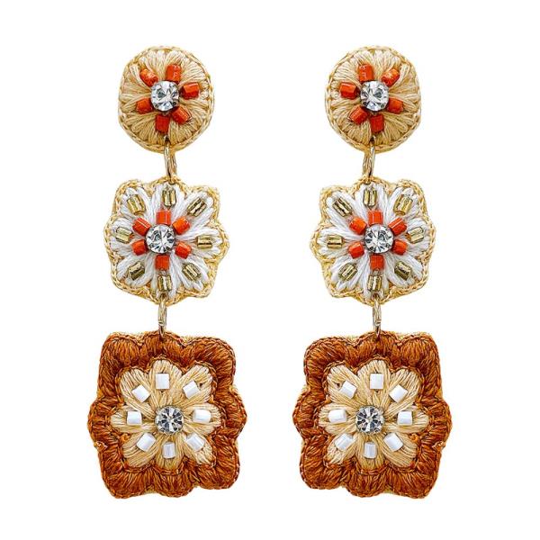 FLOWER SHAPE CROCHET BEADED DANGLE EARRING