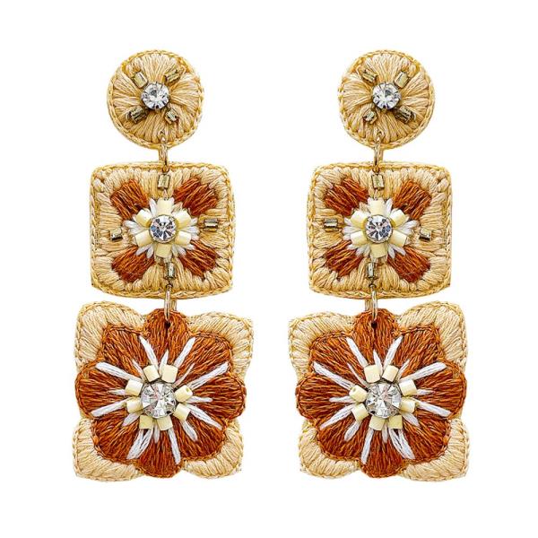 SQUARE CIRCLE LINK CROCHET RHINESTONE DANGLE EARRING