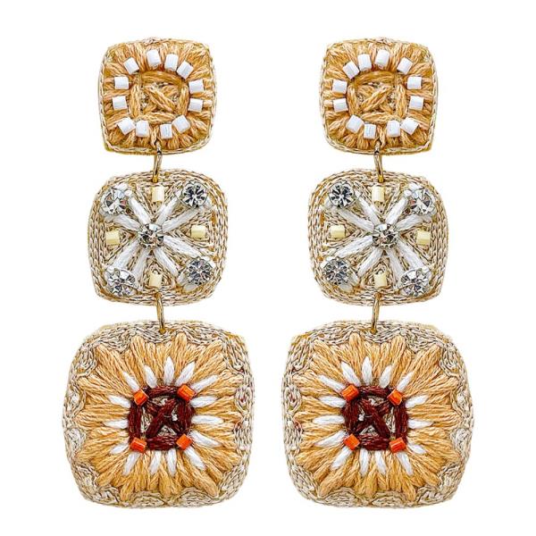 CROCHET RHINESTONE BEADED DANGLE EARRING