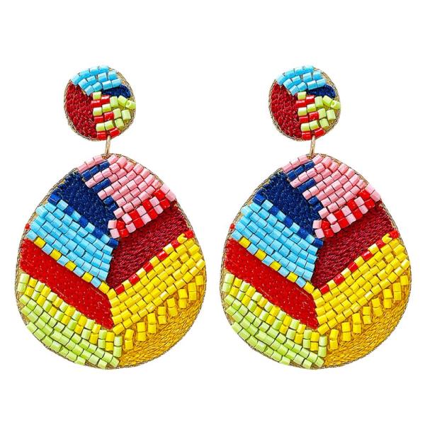 SEED BEAD OVAL SHAPE DANGLE EARRING