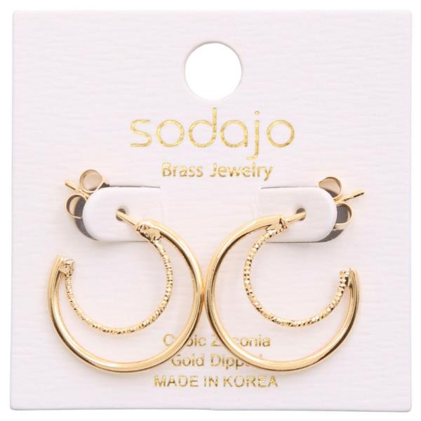 SODAJO TEXTURED DOUBLE HOOP GOLD DIPPED EARRING