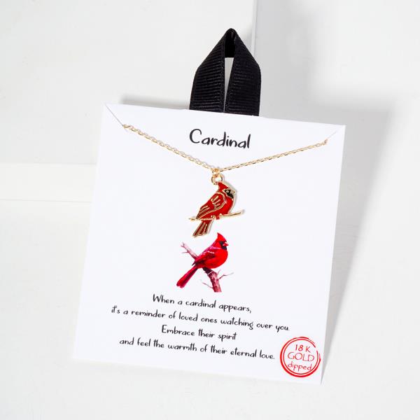 18K GOLD RHODIUM CARDINAL BIRD PENDANT NECKLACE